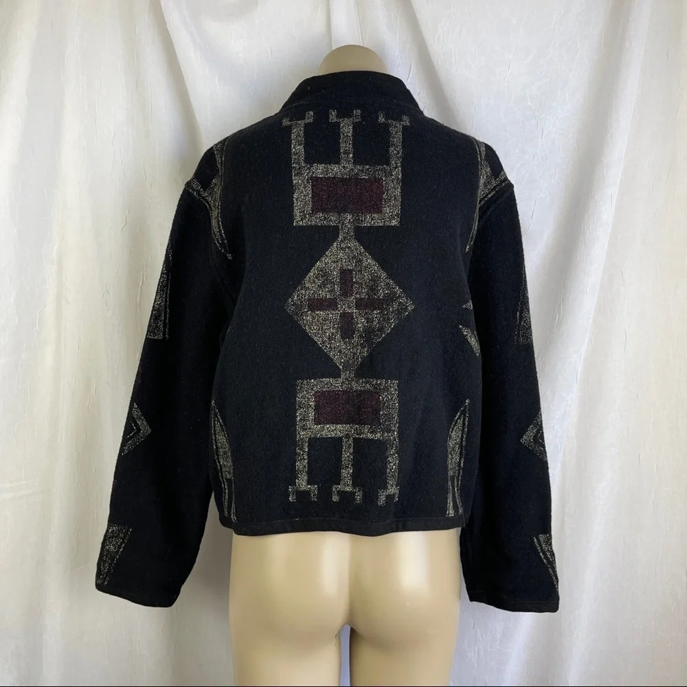 🚫SOLD🚫 Chico’s Southwestern Black Red Aztec Print Buffalo Nickel Buttons Wool - Picture 4 of 16